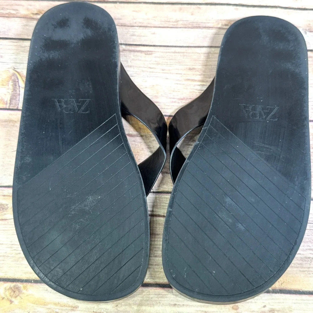 Zara Womens Black Minimalist Satin Insole Slip On Thong Slides Sandals 39/8.5 - Picture 5 of 6